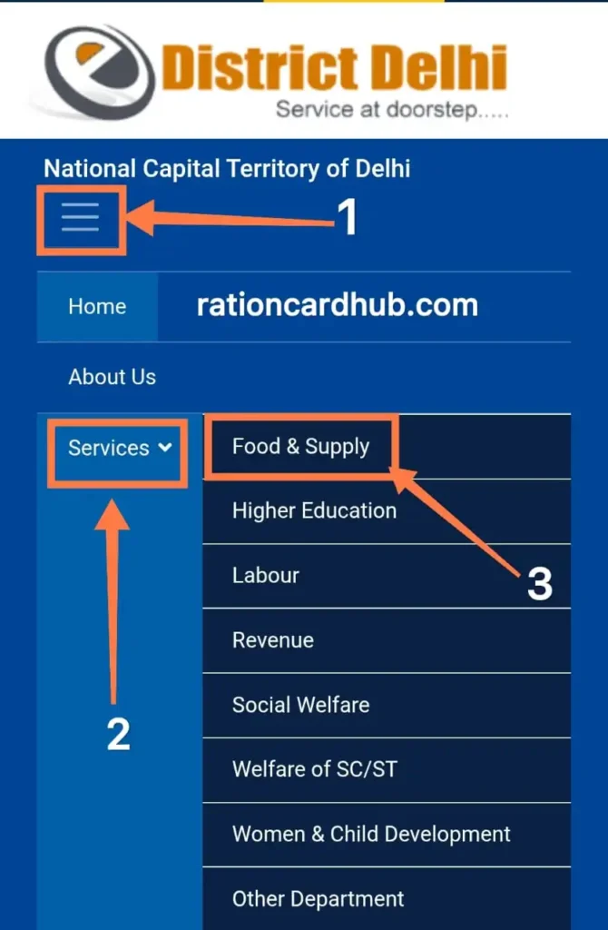 ई डिस्ट्रिक्ट दिल्ली खाद्य सुरक्षा पोर्टल पर राशन कार्ड से नाम जुड़वाने के लिए ऑप्शन